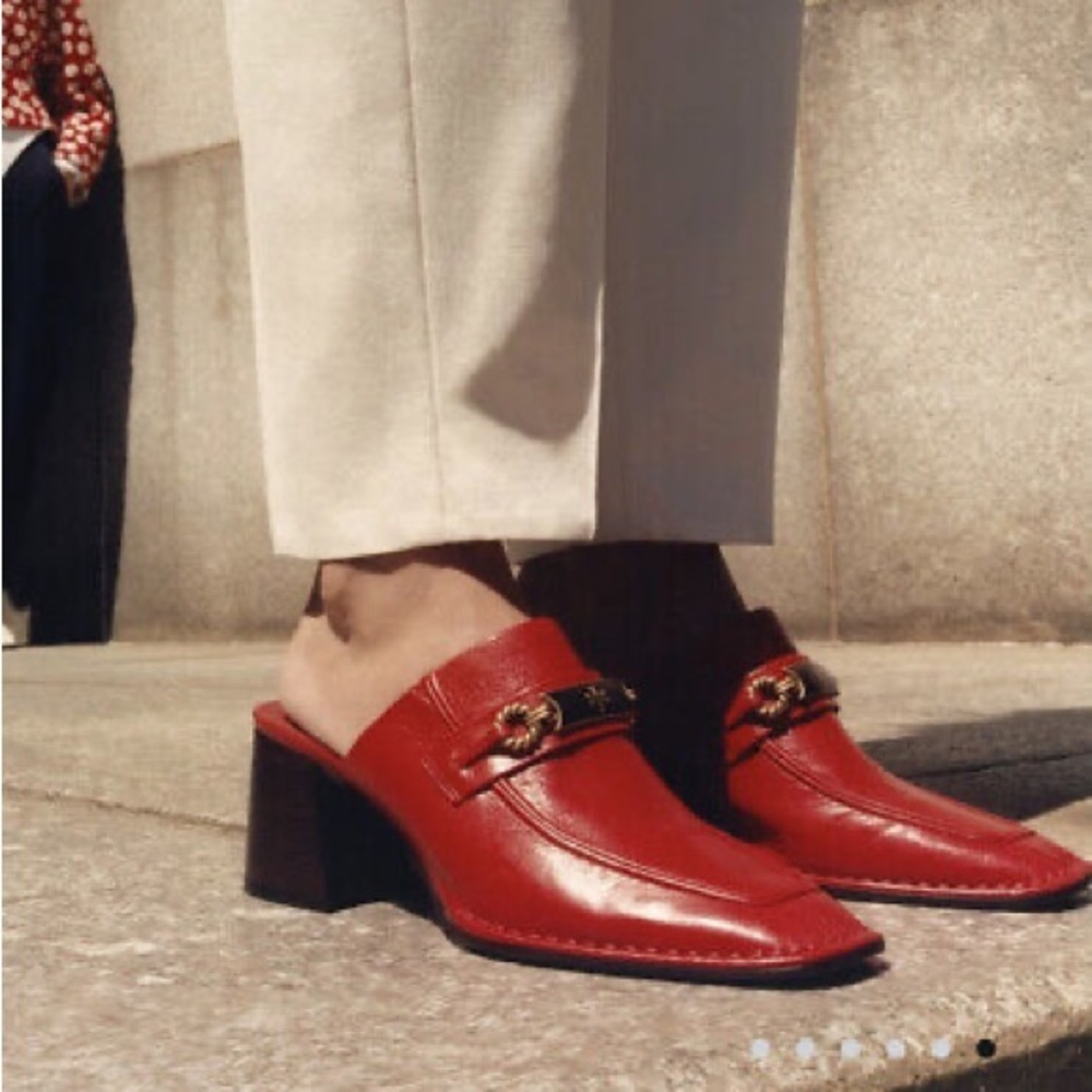 Tory Burch Red Mules with Gold Accent - Picture 2 of 9